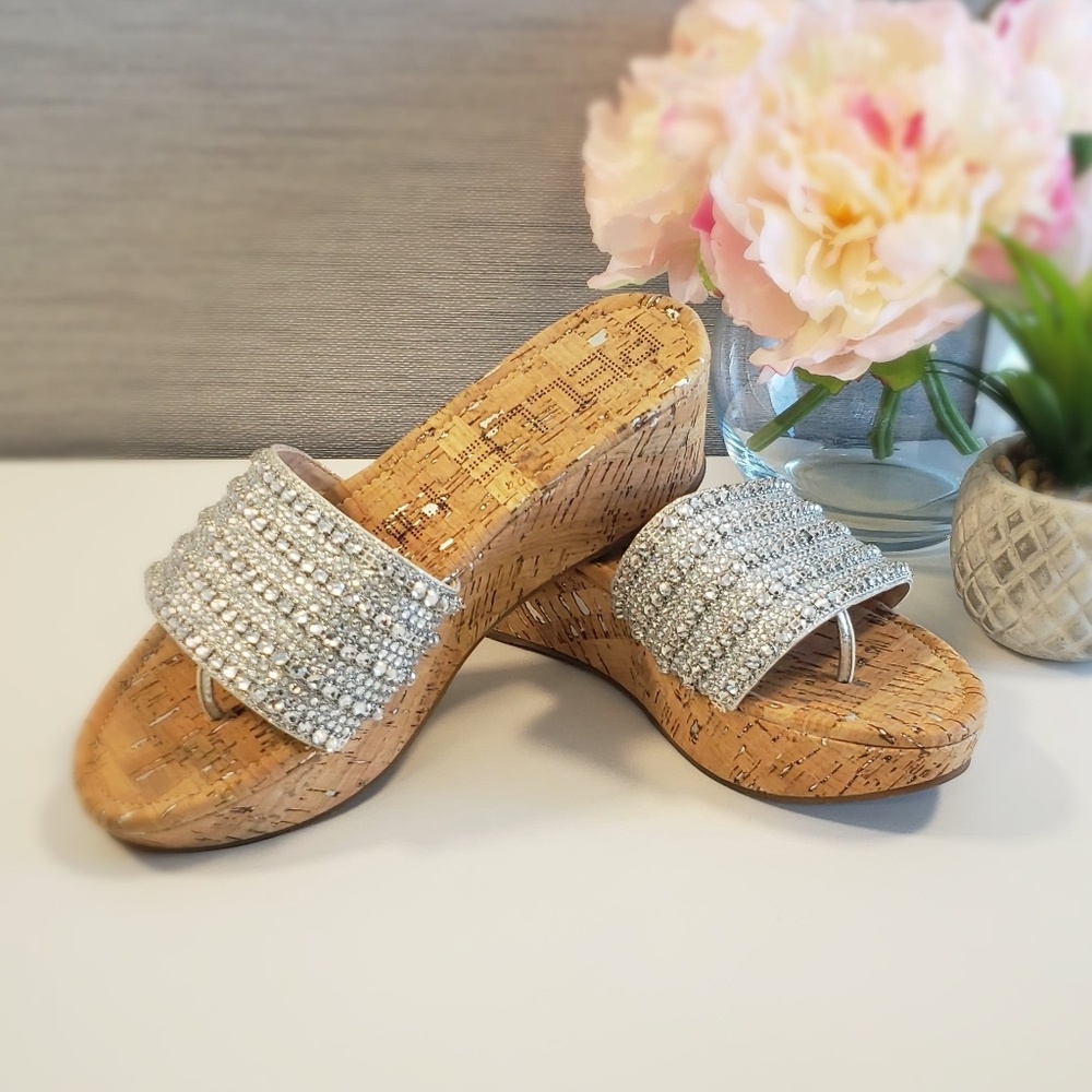 Pelle Moda Karson Rhinestone Platform Wedge Sandal